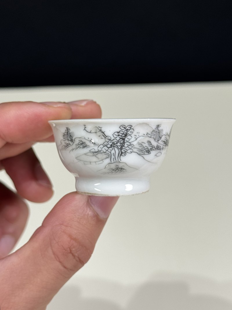 清雍正 墨彩山水小杯 - 图3