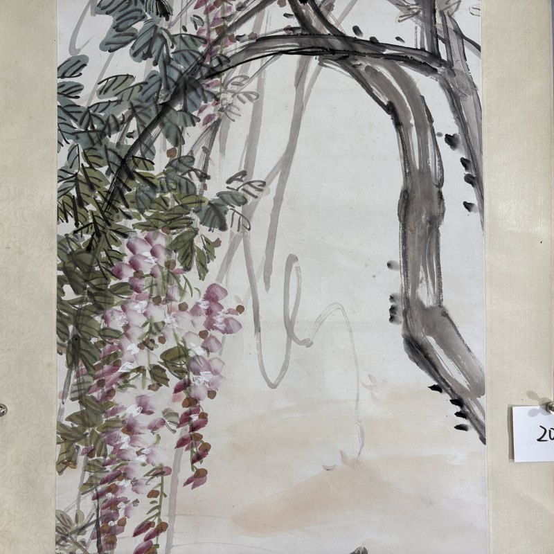近现代 谭少云 紫藤鸳鸯 - 图3