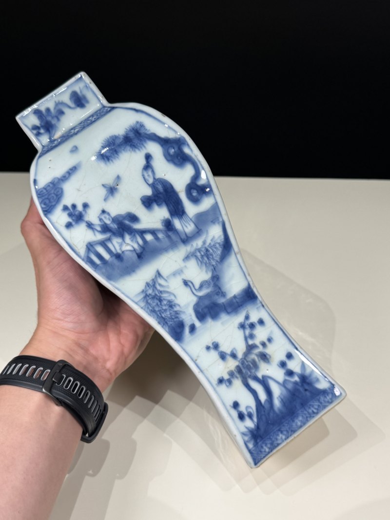 清康熙 青花山水人物故事图方瓶 - 图7