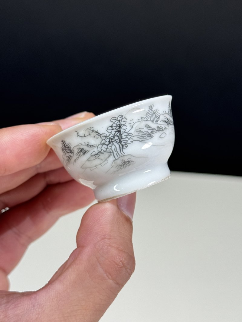 清雍正 墨彩山水小杯 - 图4
