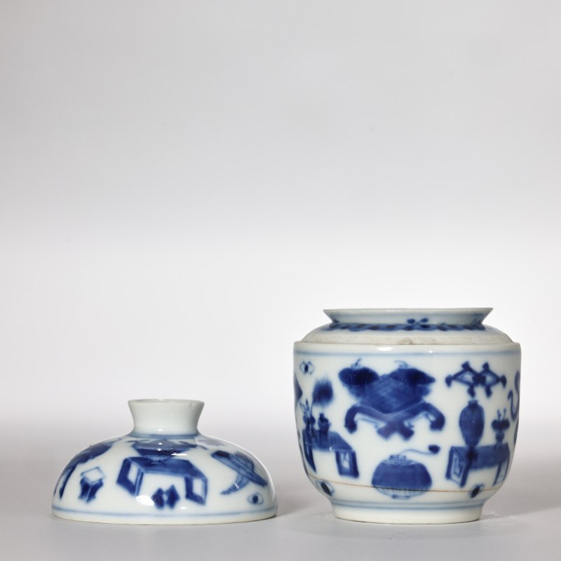 清中晚期 青花博古纹温酒器一套 - 图4