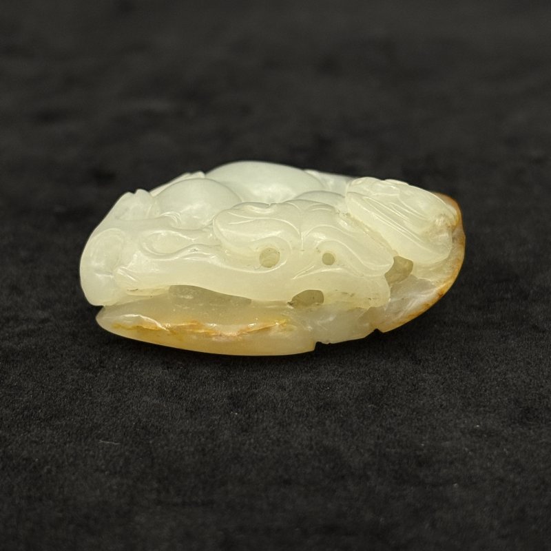 清 白玉留皮镂雕福禄挂件 - 图6