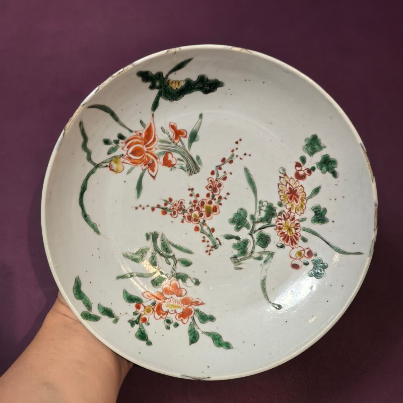 明晚期 红绿彩四季花卉纹盘 - 图3