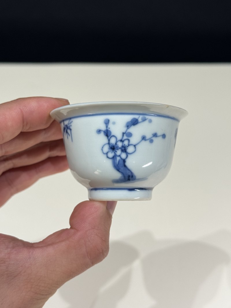 清中晚期 青花松竹梅折沿杯一对 - 图12