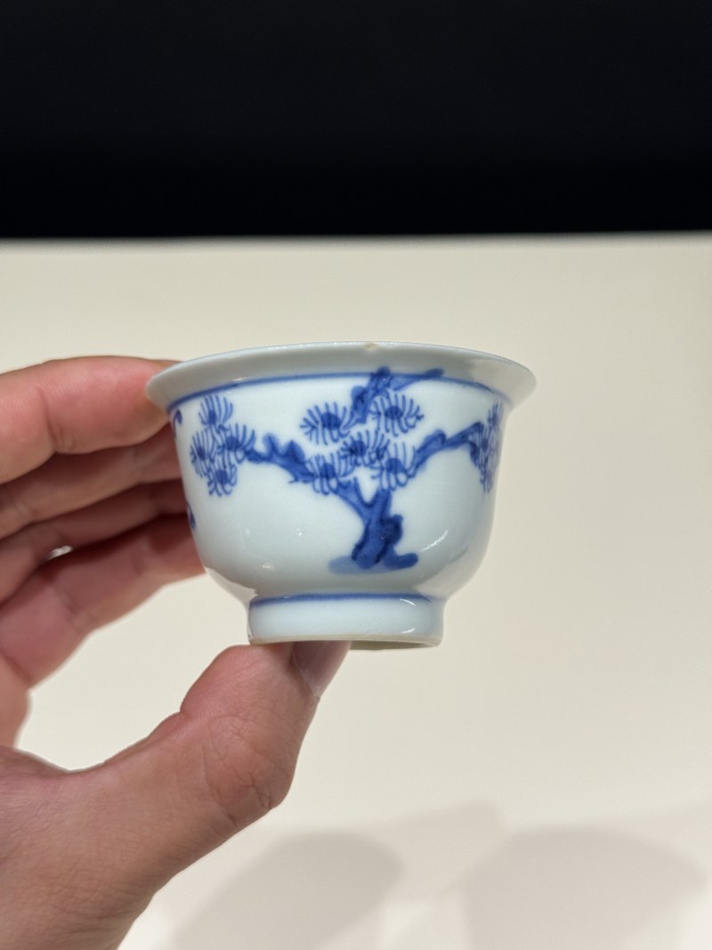 清中晚期 青花松竹梅折沿杯一对 - 图13