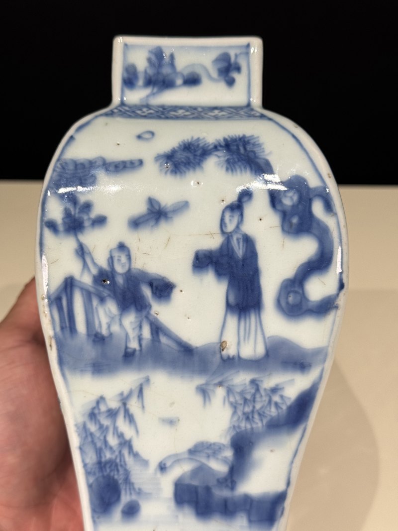清康熙 青花山水人物故事图方瓶 - 图10