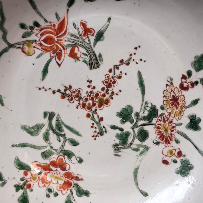 明晚期 红绿彩四季花卉纹盘 - 图4