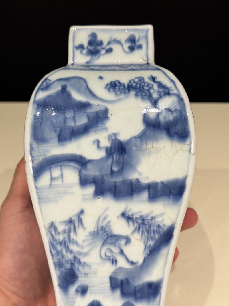 清康熙 青花山水人物故事图方瓶 - 图11