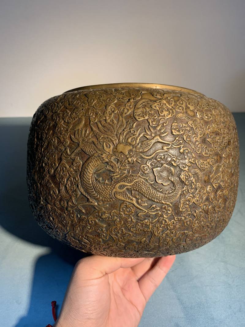 清 铜鎏金云龙纹盖炉 - 图9