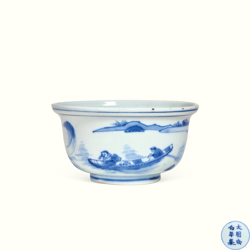 明天启 青花赤壁泛舟图碗
