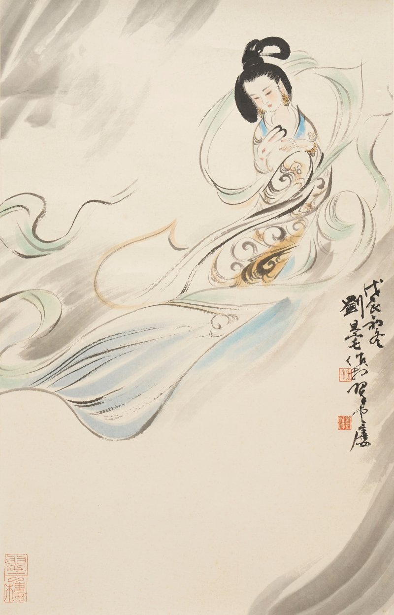 劉旦宅 嫦娥 設色紙本 鏡心 一九八八年作 | LIU DANZHAI (1931-2011) - 图1
