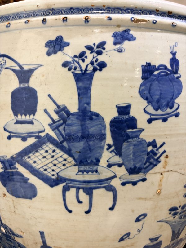 清康熙 青花博古清供图大缸 - 图4
