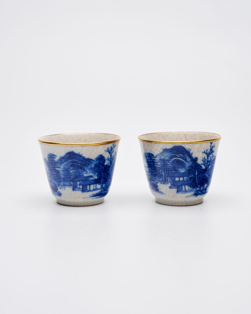 晚清 漿胎青花山水紋杯一對「若深珍藏」青花楷書款 | A PAIR OF BLUE AND WHITE SOFT-PASTE 'LANDSCAPE' CUPS - 图10