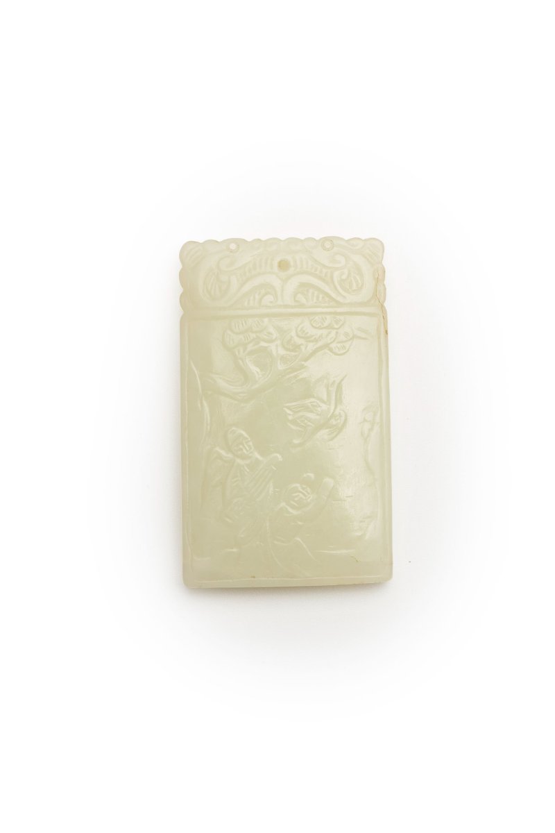 清十九世紀 青白玉詩文墜牌 ⌈文玩款⌋ | A PALE CELADON JADE 'FIGURES' PENDANT - 图1