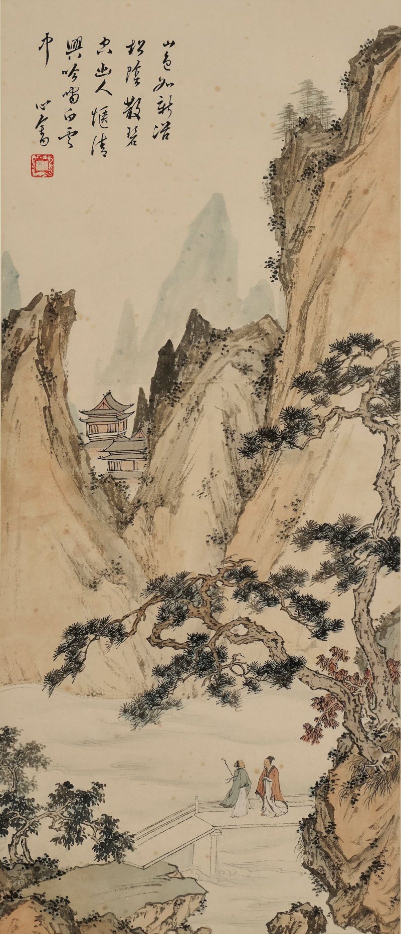 溥儒 山水人物圖 設色紙本 鏡心 | PU RU (1896-1963)