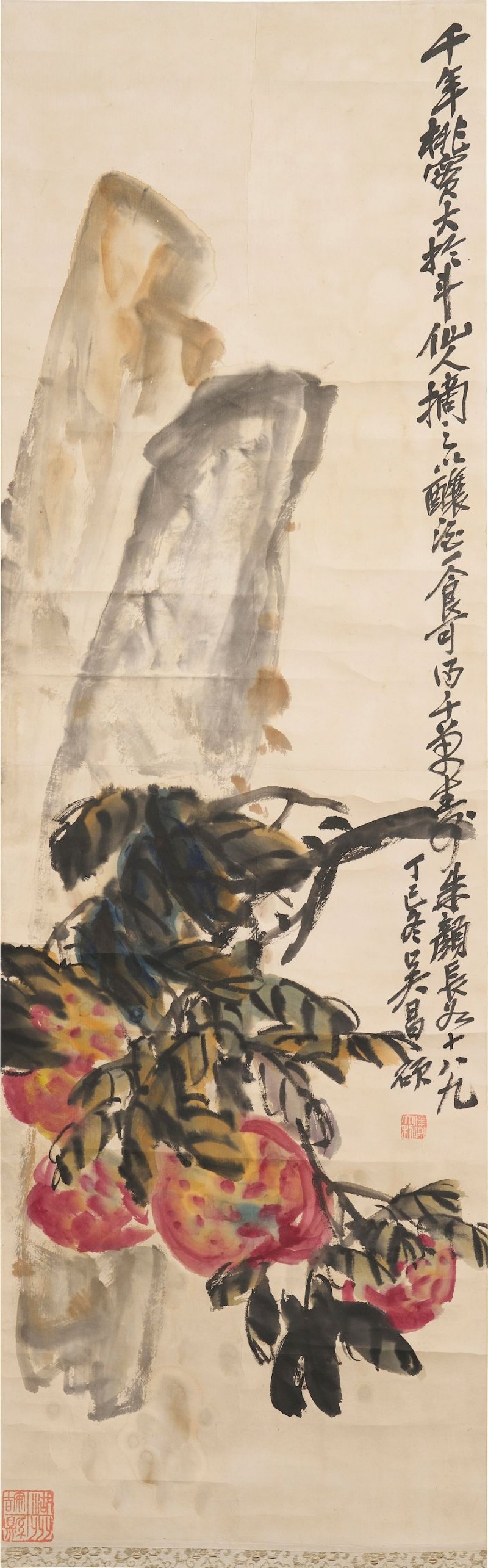 吳昌碩 壽石圖 設色紙本 立軸 一九一七年作 | WU CHANGSHUO (1844-1927) - 图1