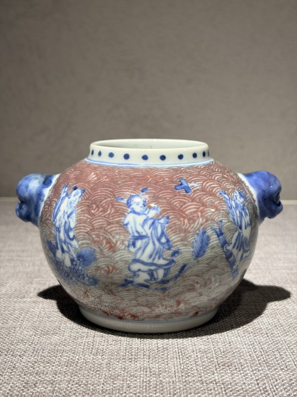 清 青花釉里红八仙过海图罐 - 图7