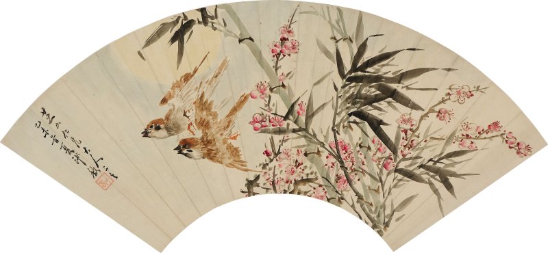 沙馥 花鳥圖 設色紙本 扇面 一八九五年作 | SHA FU (1831-1906) - 图1