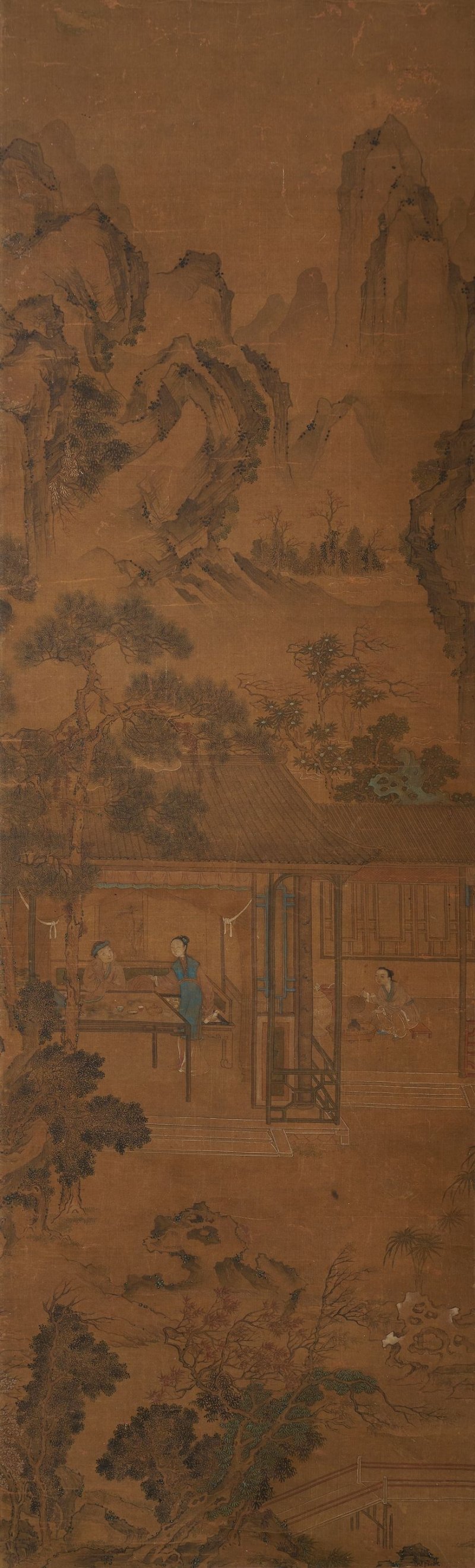 清 佚名 山中煮茶 設色絹本 立軸 | ANONYMOUS (QING DYNASTY)
