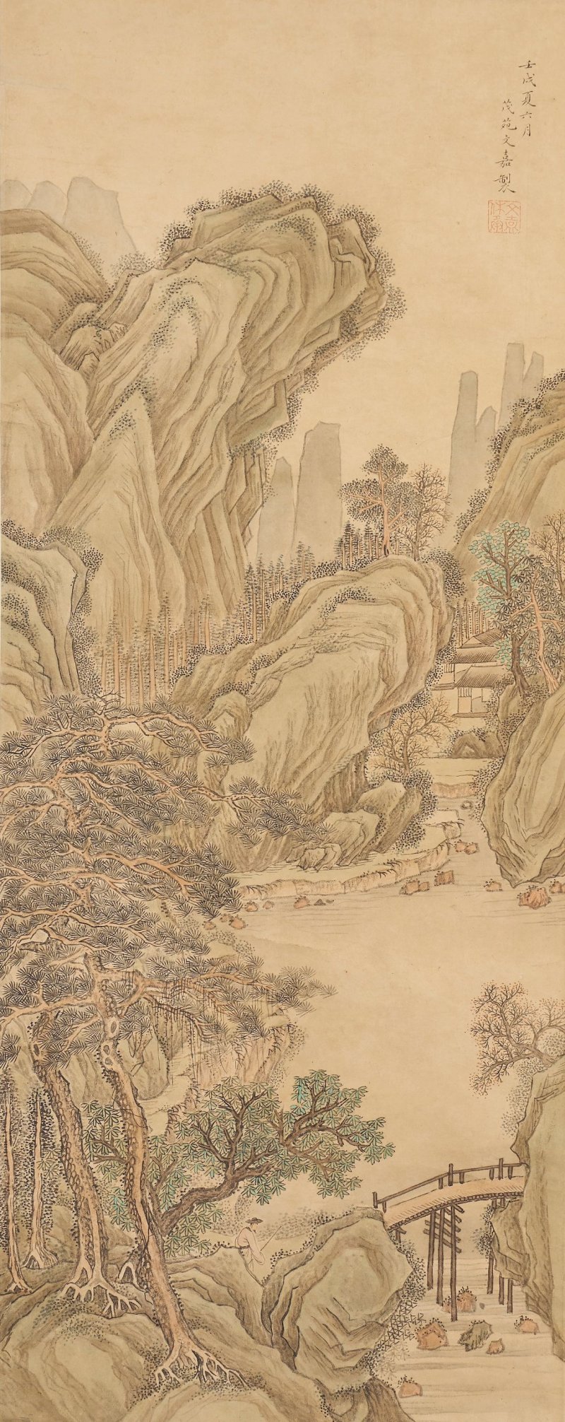 （傳）文嘉 山水 設色紙本 立軸 一五六二年作 | ATTRIBUTED TO WEN JIA (1501-1583)