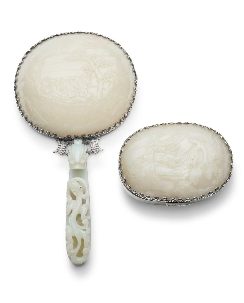 傳承： | A CARVED JADE AND SILVER HAND MIRROR AND VANITY BOX - 图12