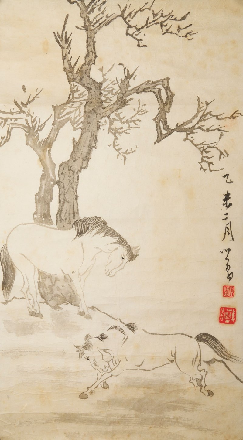 溥儒 雙馬 水墨紙本 鏡心未裱 一九五五年作 | PU RU (1896-1963) - 图1