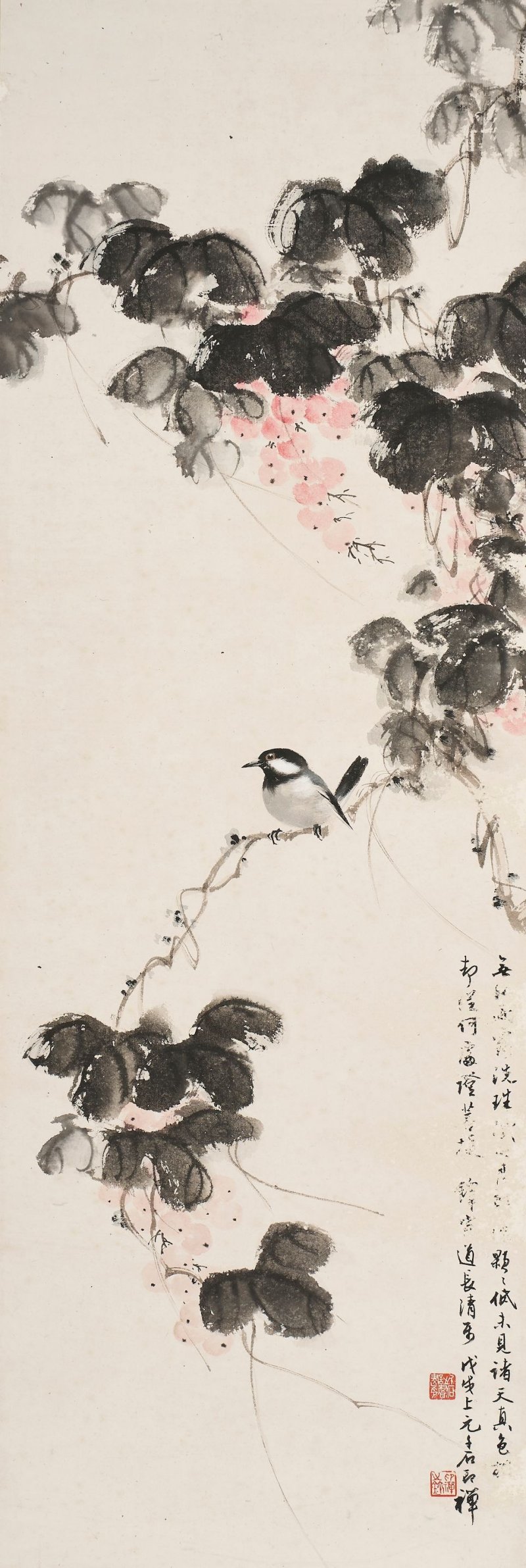 林千石 花鳥 設色紙本 鏡心 一九五八年作 | LIN QIANSHI (1918-1990) - 图1