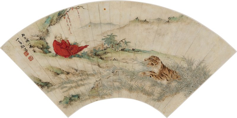 溥儒 伏虎羅漢 設色紙本 扇面 一九三六年作 | PU RU (1896-1963) - 图1