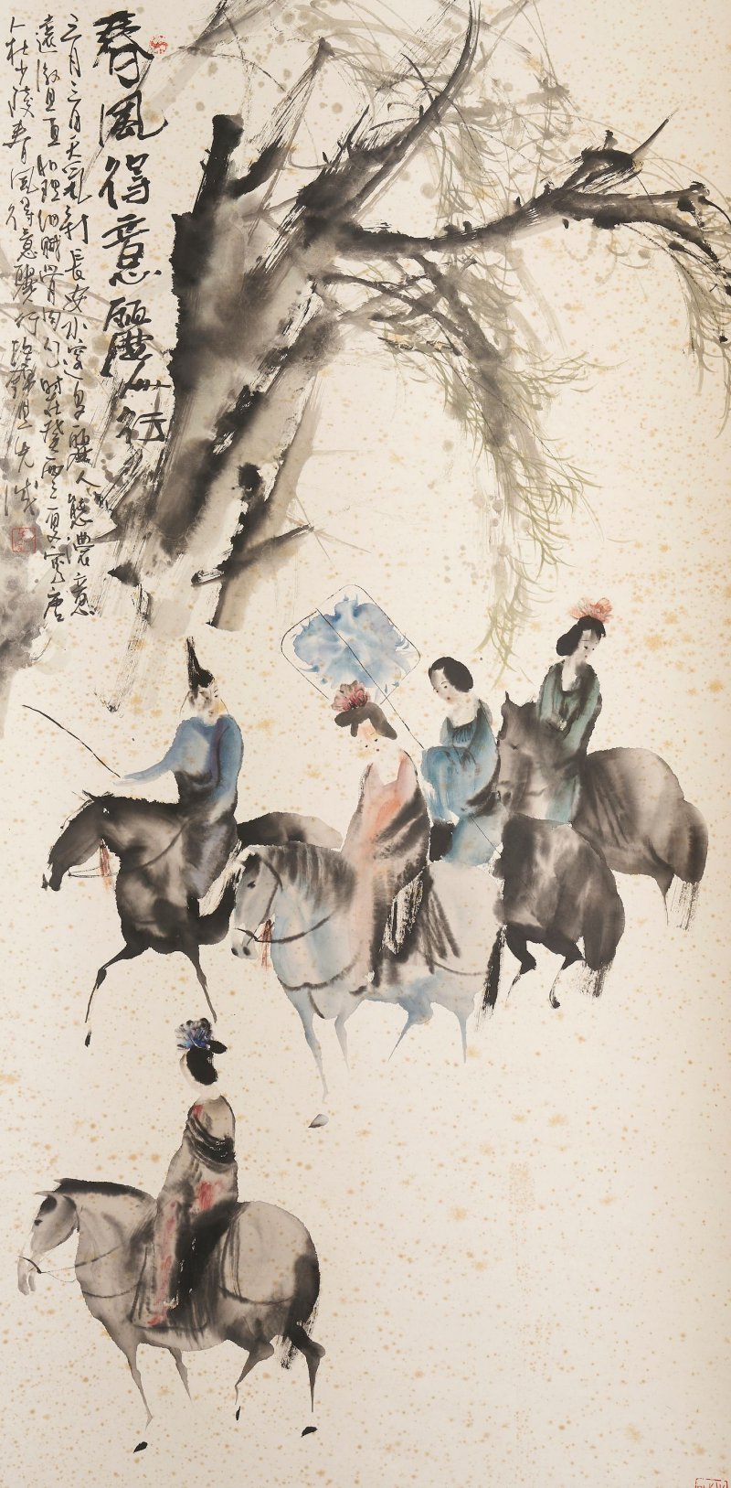 彭先誠 春風得意麗人行 設色紙本 立軸 一九九三年作 | PENG XIANCHENG (B.1941) - 图1