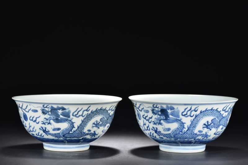 清光绪 青花云龙纹大碗（2件） - 图1
