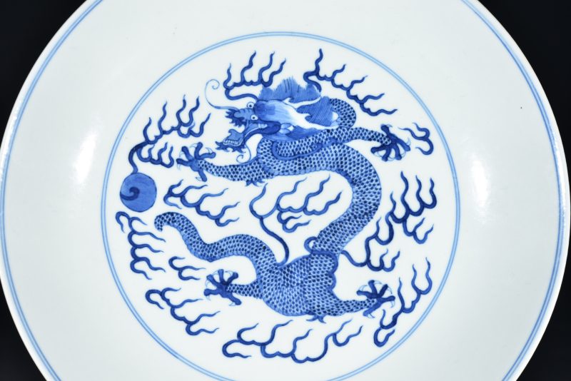 清道光 青花龙纹盘 - 图2