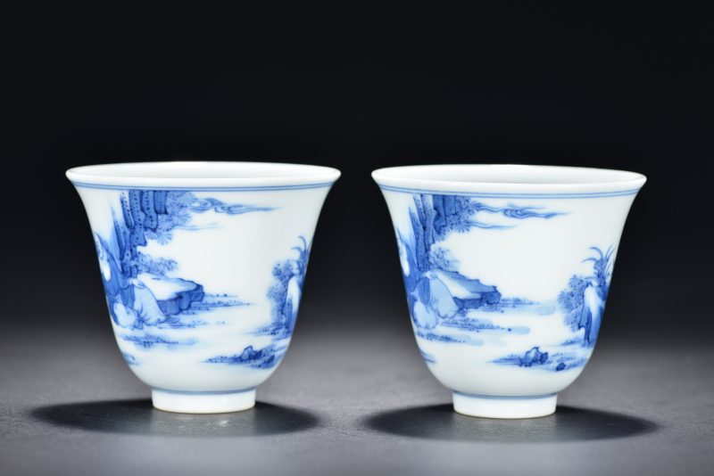 清 青花人物故事图杯（2件） - 图2