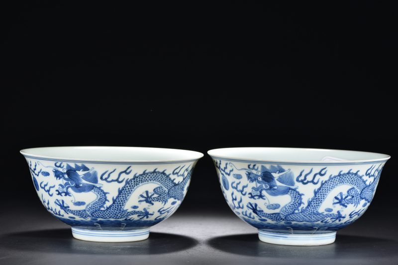 清光绪 青花云龙纹大碗（2件） - 图6