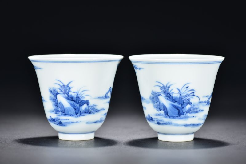 清 青花人物故事图杯（2件） - 图3
