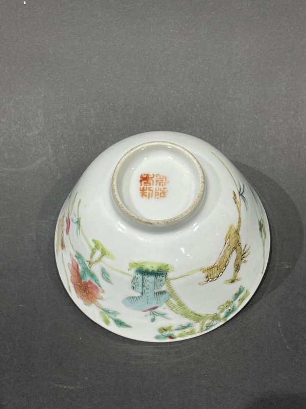 晚晴 粉彩鹤鹿同春茶圆 - 图6