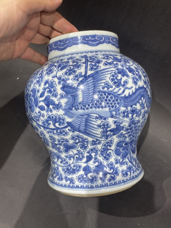 青花凤穿花将军罐 - 图6