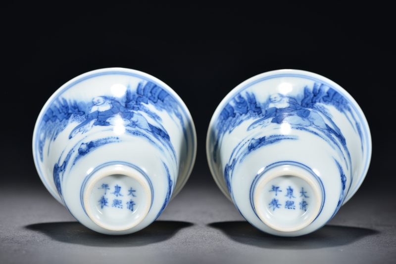 清 青花人物故事图杯（2件） - 图6