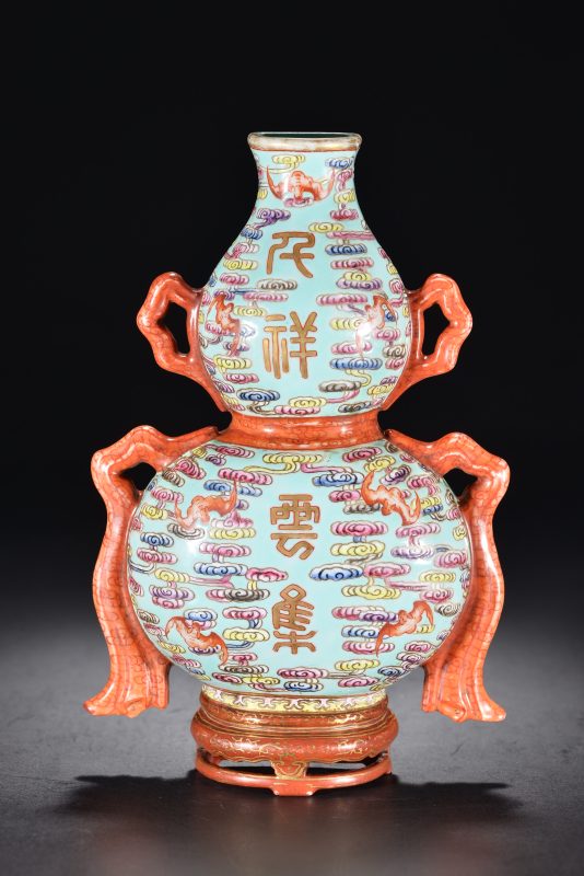 清 粉彩葫芦万代壁瓶 - 图1