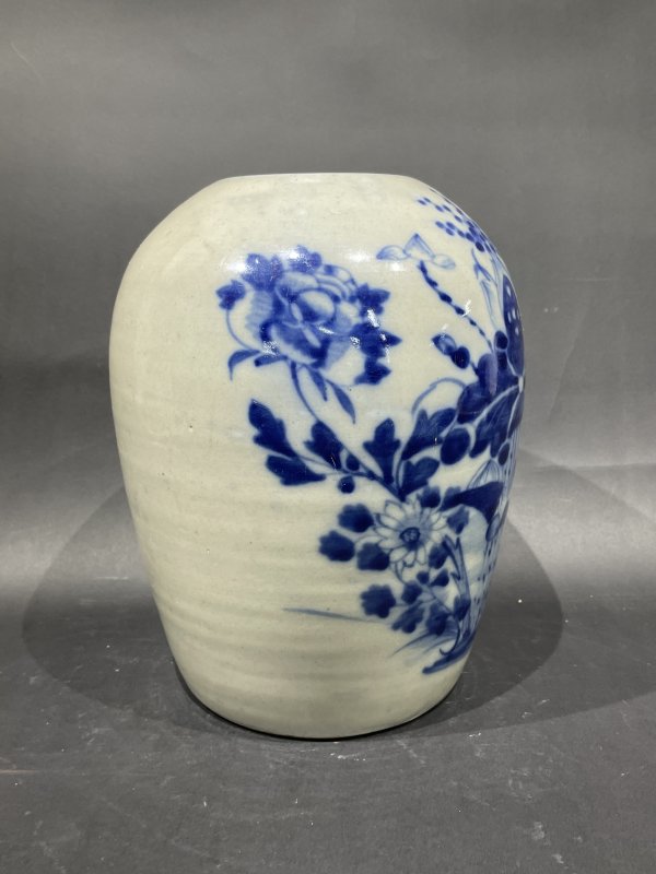 清 青花荷花纹冬瓜罐 - 图2