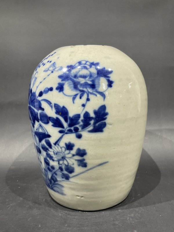 清 青花荷花纹冬瓜罐 - 图3