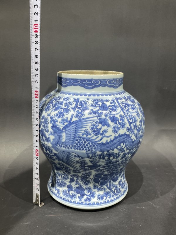 青花凤穿花将军罐 - 图10