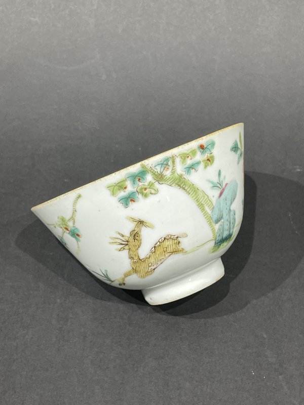 晚晴 粉彩鹤鹿同春茶圆 - 图2