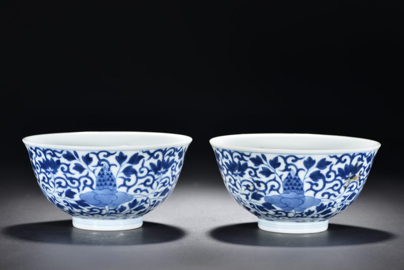 清 青花缠枝莲纹碗（2件） - 图1