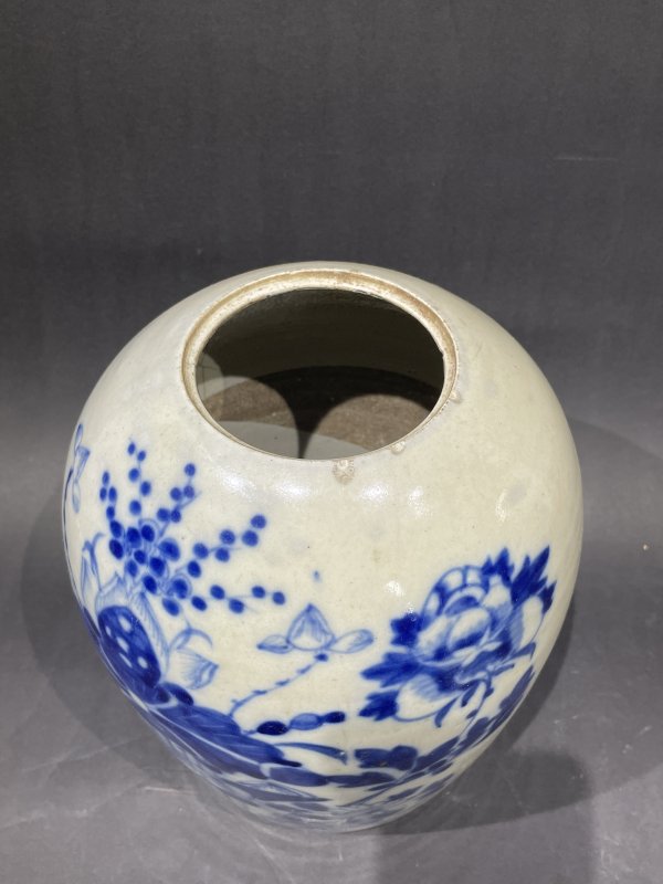 清 青花荷花纹冬瓜罐 - 图5