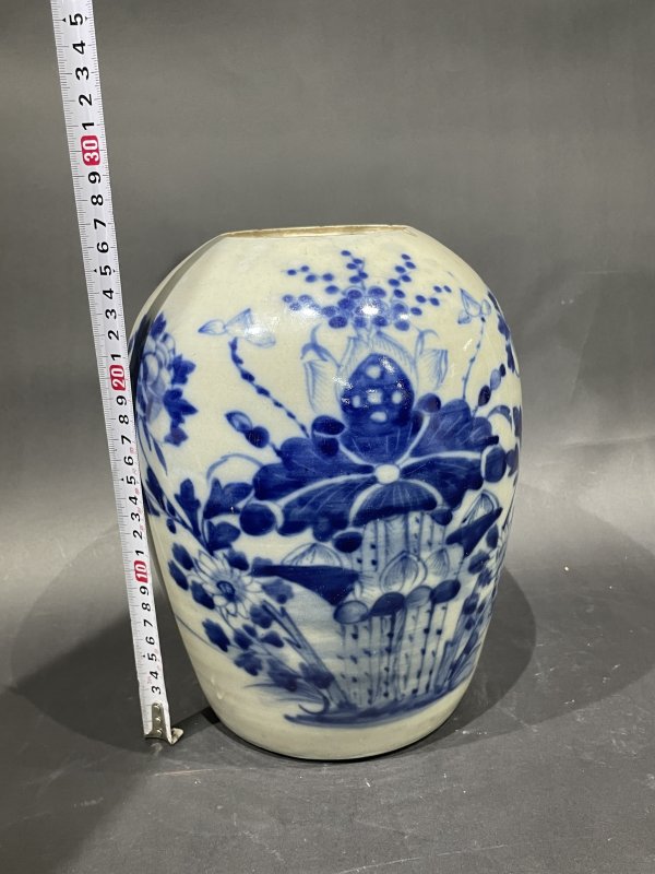 清 青花荷花纹冬瓜罐 - 图8