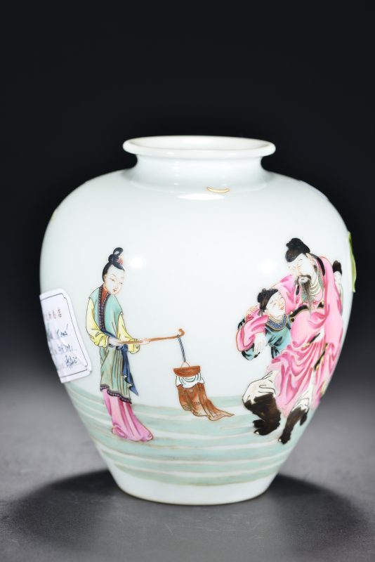 清雍正 粉彩李白醉酒太白罐 - 图1