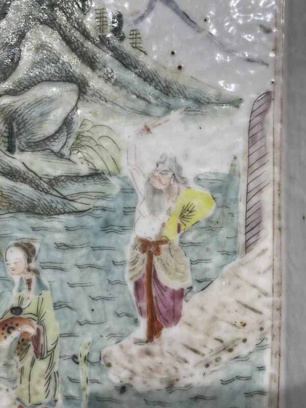 晚清 粉彩人物倭角人物方形托盘 - 图4
