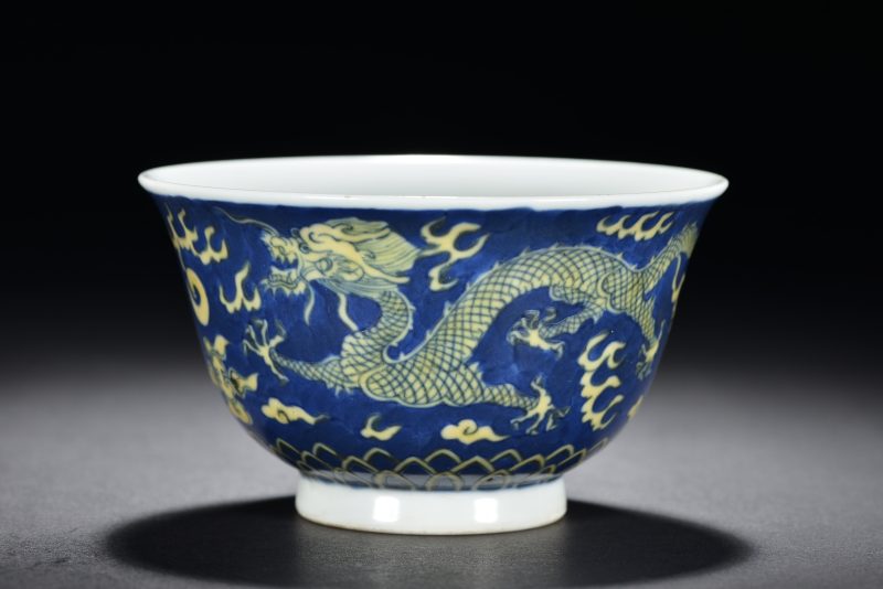 清 青花地黄龙纹茶圆 - 图3