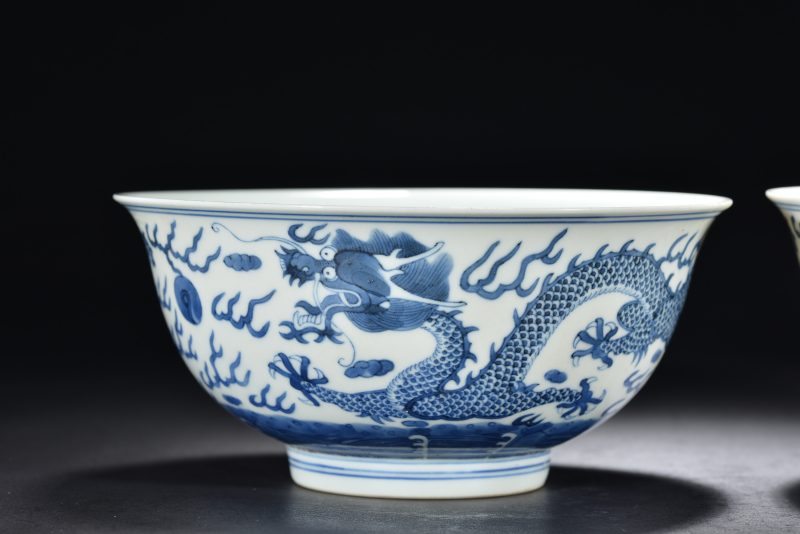 清光绪 青花云龙纹大碗（2件） - 图3