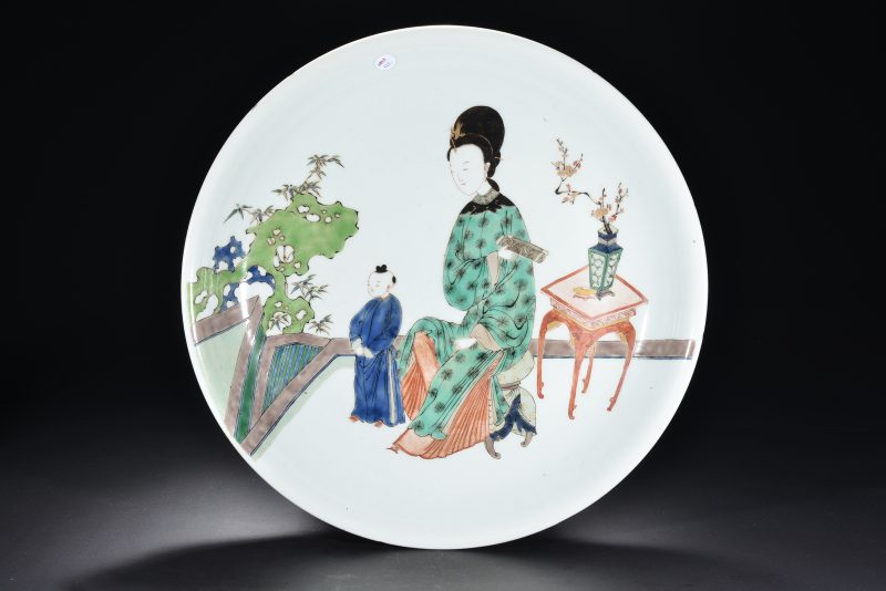 清 五彩仕女图盘 - 图1